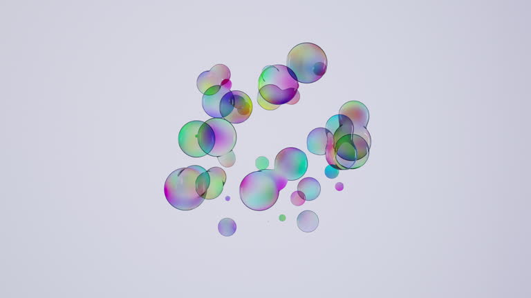 Blank transparent soap bubble flowing waves abstract, 3D loop of Satisfying Metaballs Floating Droplets.