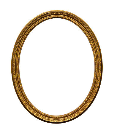 Gold Oval Picture Frame Cut Out on White.