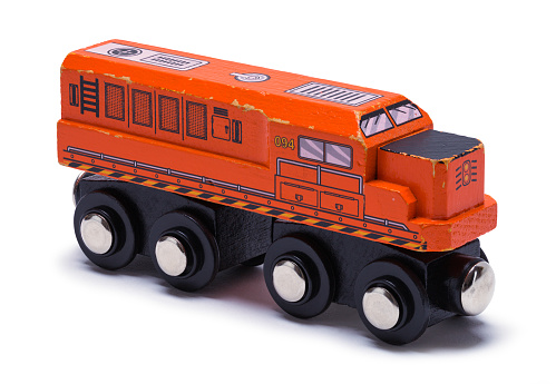 Orange Toy Train Engine Cut Out on White.
