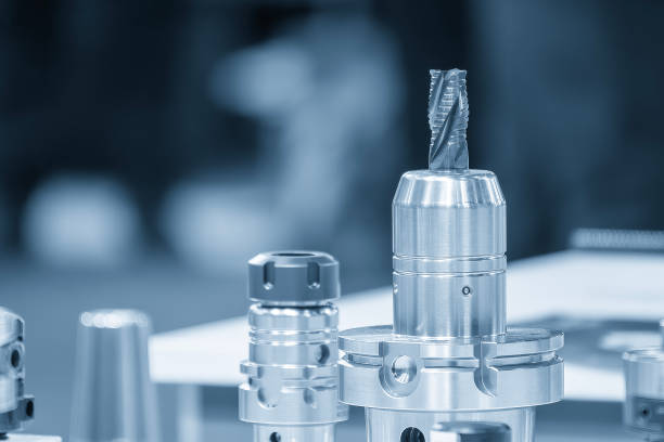 istock Close-up scene rough  utter  end mill tool with the holder in the light blue scene. 2150979334