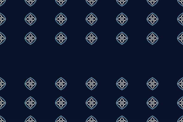 istock Traditional ethnic motifs ikat geometric fabric pattern cross stitch.Ikat embroidery Ethnic oriental Pixel navy blue background. Abstract,vector,illustration. Texture,decoration,wallpaper. 2150980751