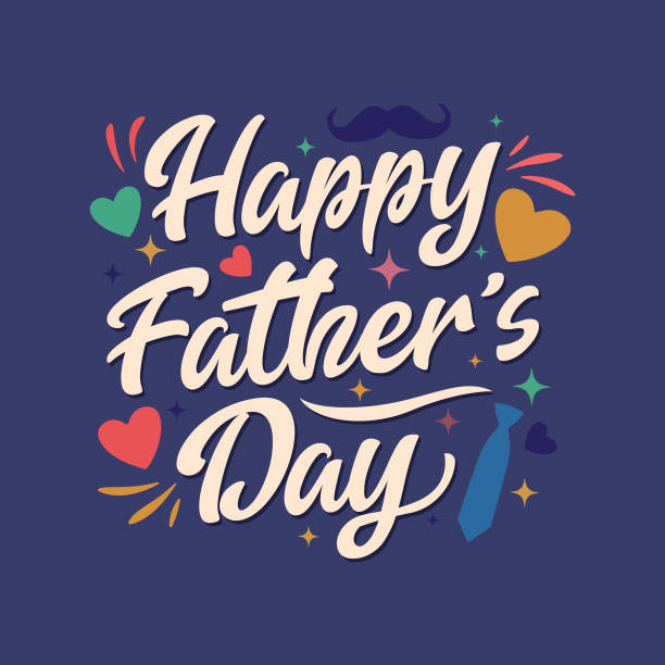 happy father’s day hand drawn lettering greeting card with hearts, stars tie and mustache vector illustration. fathers day calligraphy template. best dad and daddy day typography wallpaper. - fathers day stock illustrations