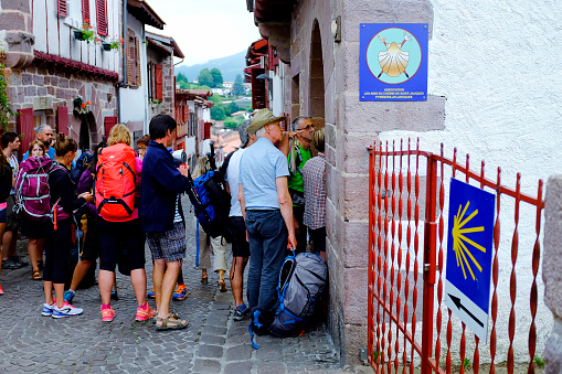 Pilgrims in front of the office of the association 