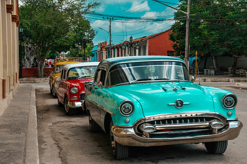 Vintage classic American old timer car in town of Moron Cuba