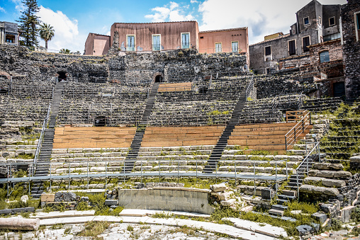 Seats Of The Greek-Roman Amphitheater In Catania, Sicily, Italy