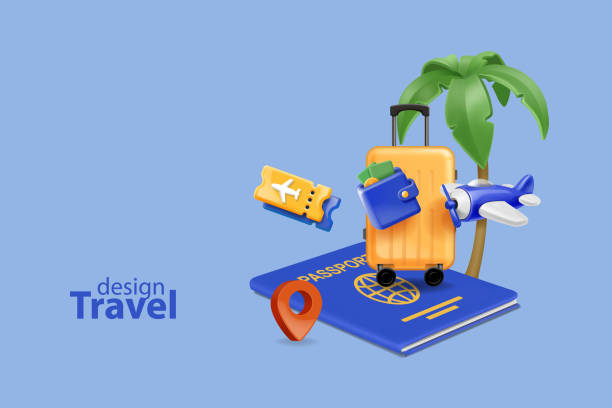istock Travel concept. Luggage and airplane on passport 2150993749