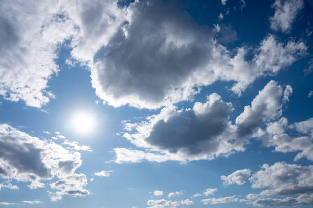 Bright summer sun in the blue sky with white clouds