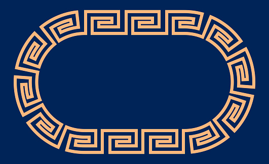 Greek luxury frame background on blue background. A meander or meandrosis a decorative border constructed from a continuous line, shaped into a repeated motif. Greek Line