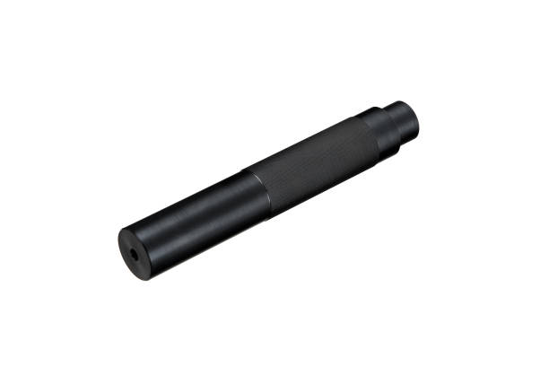 istock Black silencer for weapons. Suppressor that is at the end of an assault rifle. Isolate on a white background. 2151004279