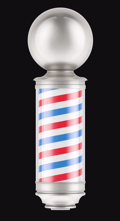 Barber shop rotating pole light, animation seamlessly loopable. Vertical video. 3D rendering isolated on transparent background