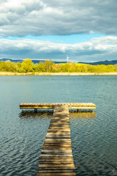 Wooden jetty on the mountain lake
