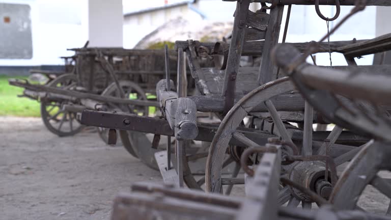 Old Cattle Carts At Sandor Petofi Memorial Exhibition in Szalkszentmarton, Hungary. - close up shot