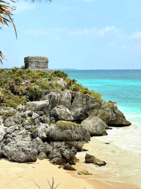 Mayan ruins on the shores of the Caribbean sea. Tulum, Riviera Maya, Quintana Roo, Mexico.