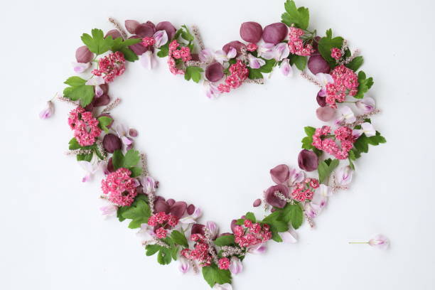 istock Heart shaped botanical frame with flowers 2151016051