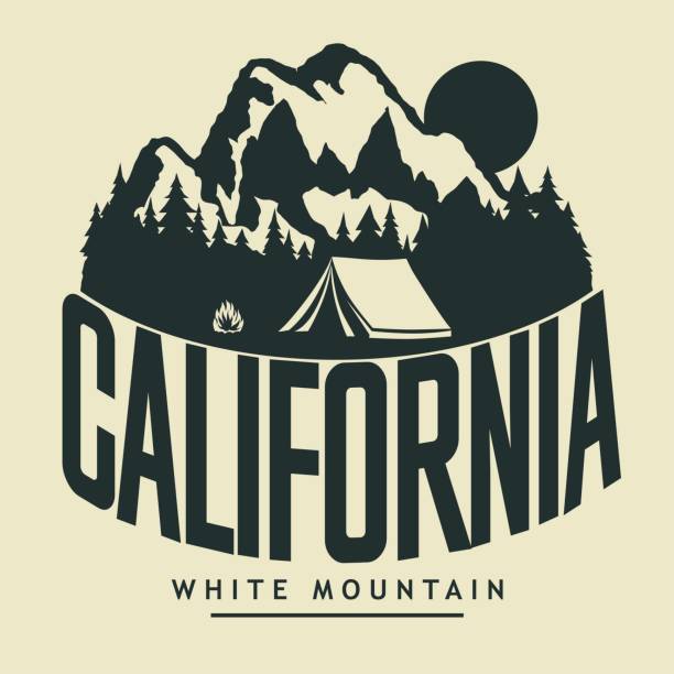 California Mountains t-shirt vector emblem graphics. Golden State National Forest print. Rock climbing typography, hiking stamp, , vintage tee apparel design