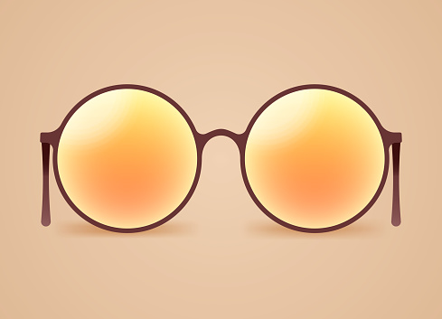 Round retro vintage summer glasses sunglasses warm sunlight.