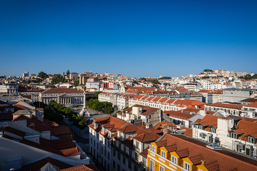 Panoramic aerial view of Lisbon skyline. Lisbon, Portugal - October 8, 2023.