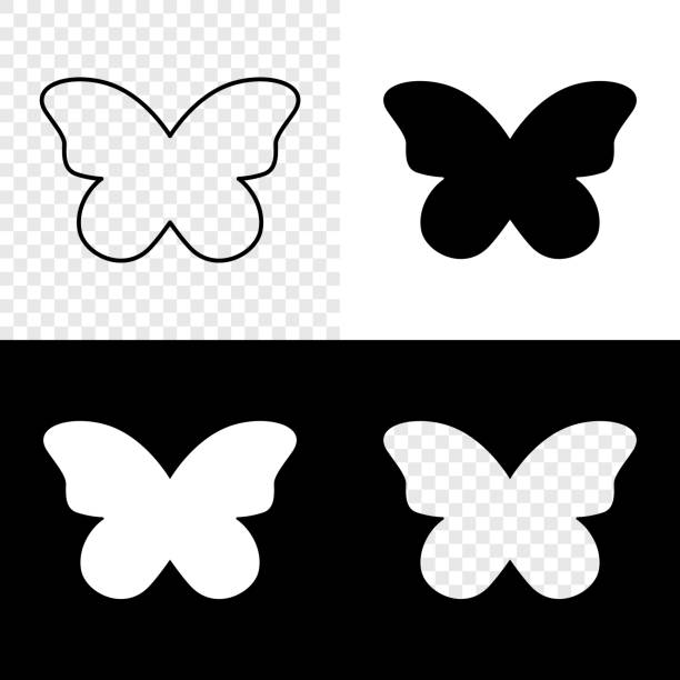 illustrations, cliparts, dessins animés et icônes de icônes, formes et cadres de papillons. silhouettes d’insectes volants isolées sur fond blanc, noir et transparent. illustration hraphique vectorielle - symbole de papillon
