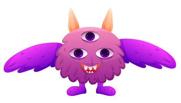 istock Cute purple monster with horns and wings. Vector illustration 2151034245
