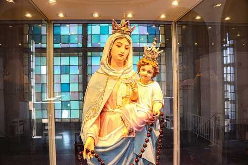 Virgin of the Rosary in the sanctuary of San Nicolas de los Arroyos with the baby Jesus in her arms
