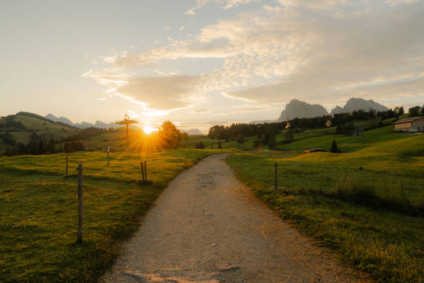 istock Hiking path in Seiser Alm at sunrise 2151044384