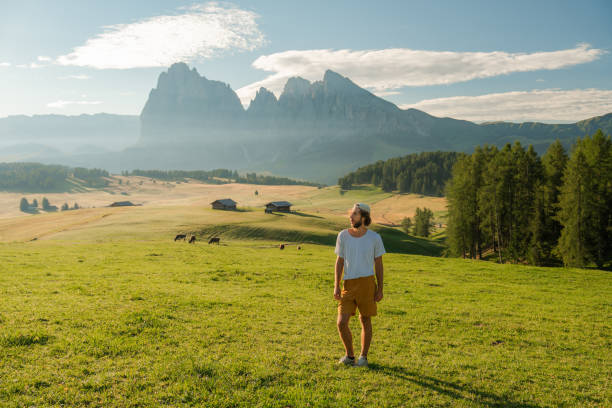 istock Man walking on the meadow in Seiser Alm in summer 2151044562