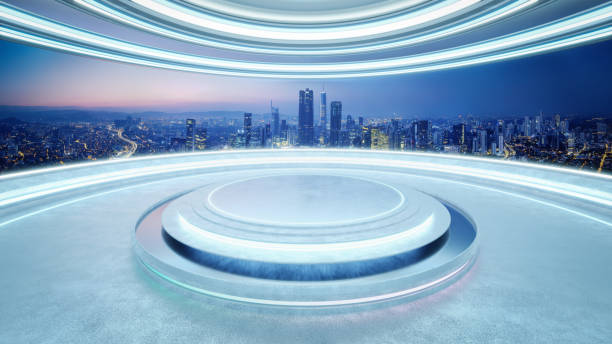 istock 3D Futuristic city platform at twilight 2151044600