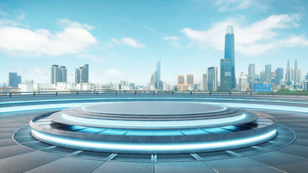 istock 3D Futuristic city platform with skyline view 2151044604