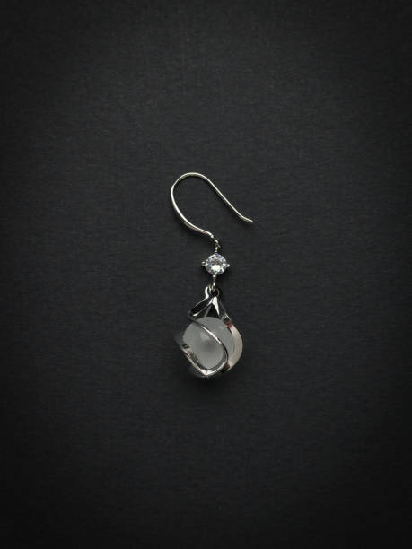istock Beautiful women's earring with a stone on a black background. 2151044807