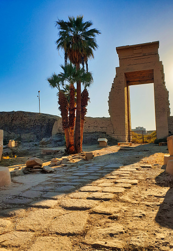 View of the East Gate of Nectanebo built around 370 BC also known as Bubastite portal or Gateway of Ptolemy III Euergetes I at the Karnak temple complex dedicated to Amun-Re in Luxor,Egypt