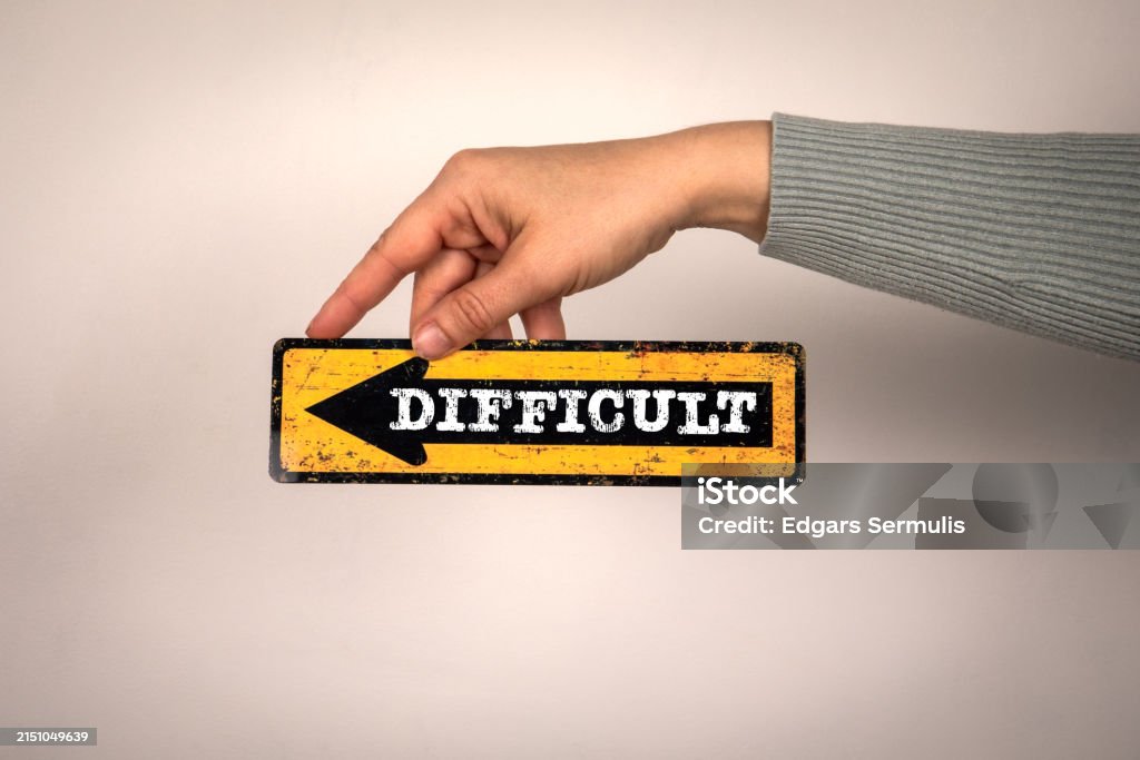 Difficulrt Difficult Decision Concept Arrow With Text In Womans Hand On White ...