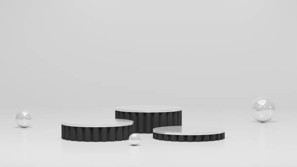 istock 3D render blank space sage black and silver cylinder podium 2151051244