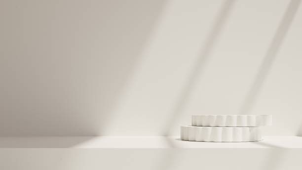 istock 3D rendered mockup of a minimal circle podium scene with a white landscape backdrop template 2151051785