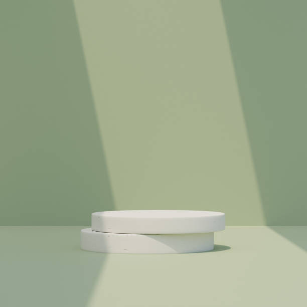istock Minimal circle podium scene with a green square backdrop template rendered in 3D 2151051842