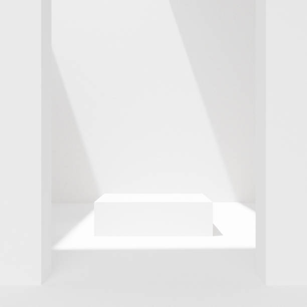 istock 3D rendered mockup of a minimal white podium scene with a white square backdrop template 2151052050