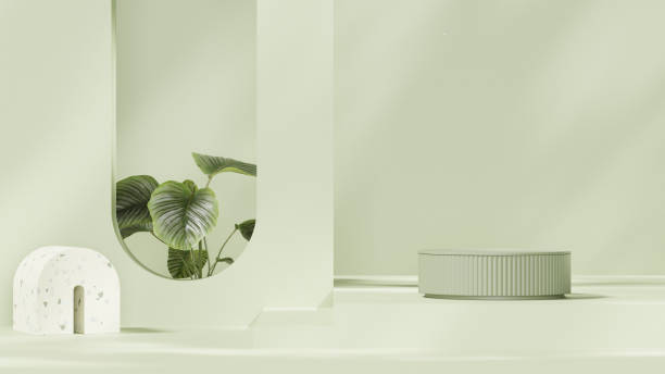 istock 3D rendering image illustration of empty space podium display for product mockup green 2151052474