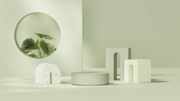 istock 3D rendering image illustration of empty space podium display for product mockup green 2151052496
