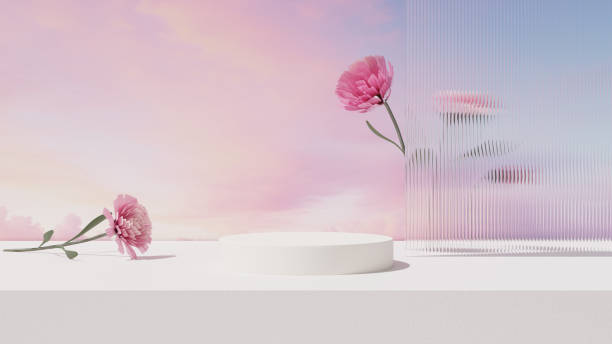 istock 3D rendering image illustration of empty space podium display for product mockup flower background 2151053584