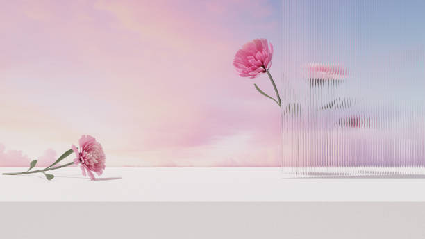 3D rendering image illustration of empty space podium display for product mockup flower background