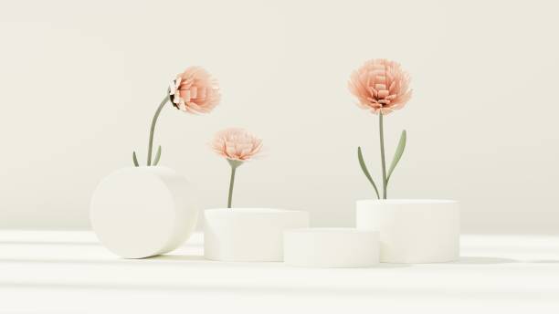 istock 3D rendering image illustration of empty space podium display for product mockup flower background 2151053592