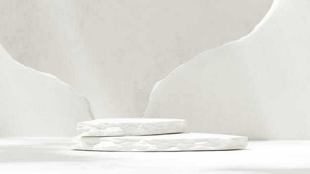 istock 3D rendition of an abstract background including an empty podium display made of white stone and debris for showcasing merchandise 2151053689