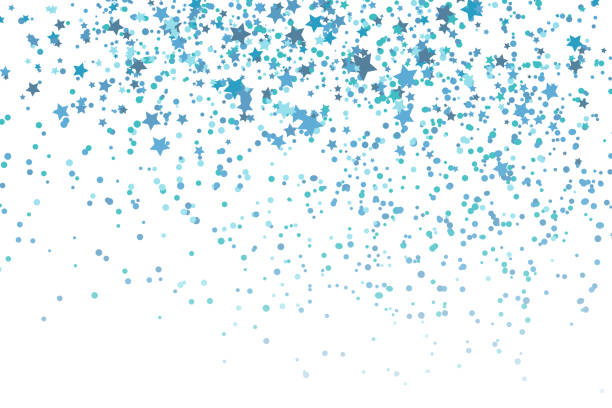 istock Stars blue glitter confetti isolated on blurred abstract white background. Festive holiday background. Celebration concept. Falling magic gold  particles. Invitation mock up. Top view, flat lay 2151053950
