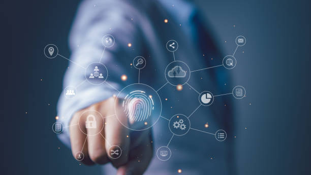 istock Fingerprint scanner futuristic digital processing of biometric identification. Secure access granted by valid fingerprint scan, cyber security on internet of digital programs futuristic applications. 2151054357