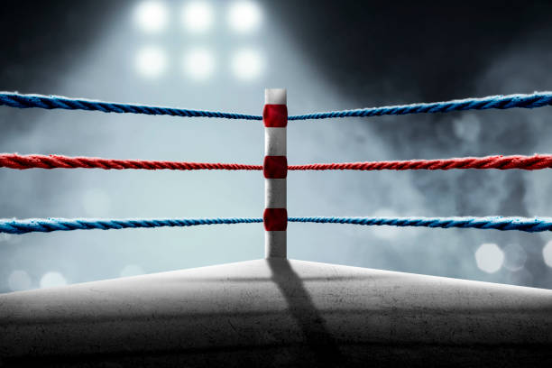 istock Red and blue rope on the boxing ring corner 2151056759