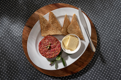 Beef tartare with spices ready to eat