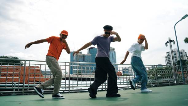 istock Group of skilled break dancer perform hip hop foot step together. Sprightly. 2151065159