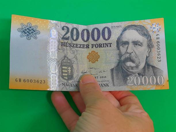 istock 20000 forint in hand with green background. 2151066897