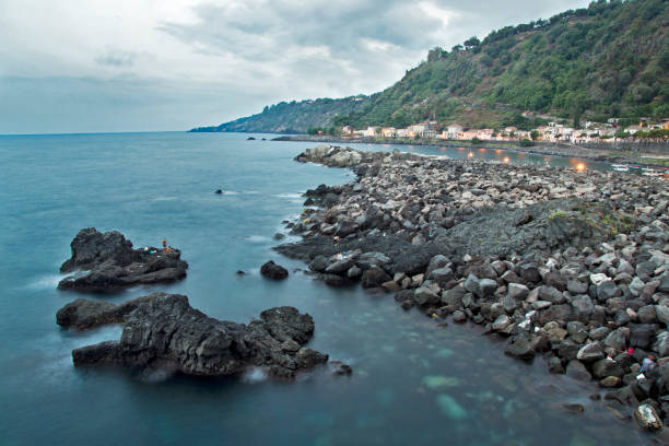 panorama of a seascape in Acireale, Catania, from above.