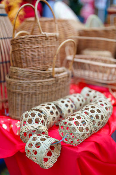 Rattan basket on display for sale, handmade craft from Penang, Malaysia