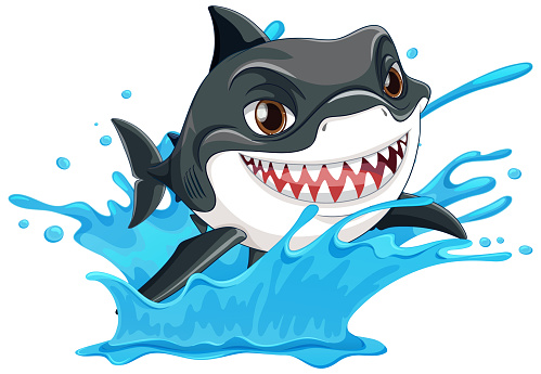 Vector illustration of a happy shark splashing water.